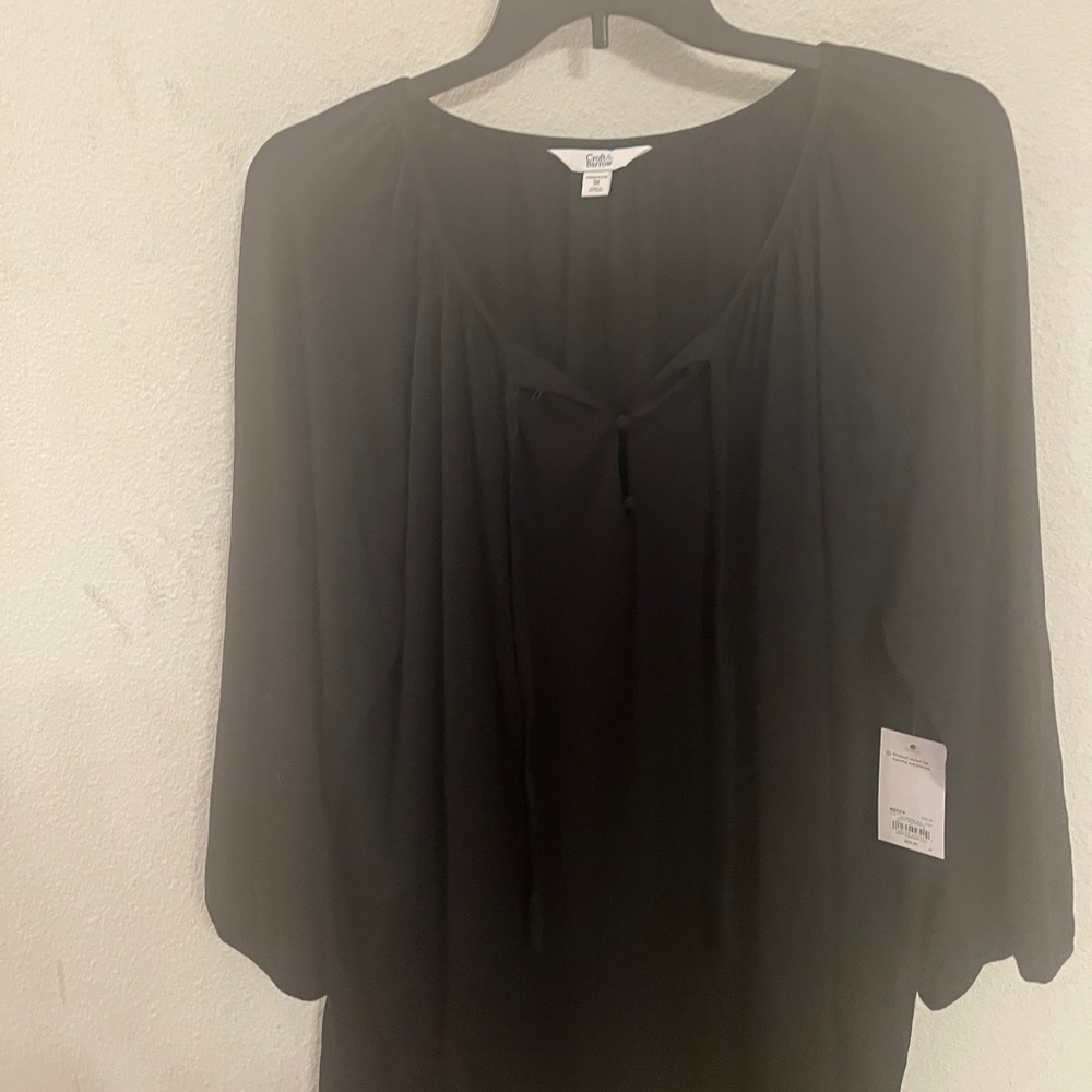 Black Blouse 3X Plus Size Flowy Chiffon Tie Front Top Short Sleeve Dressy Casual